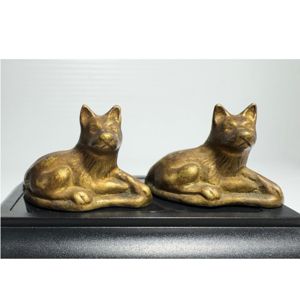 Vintage Canadianna Brass 1.5" German Shepherd Dog Figurines - Set of 2